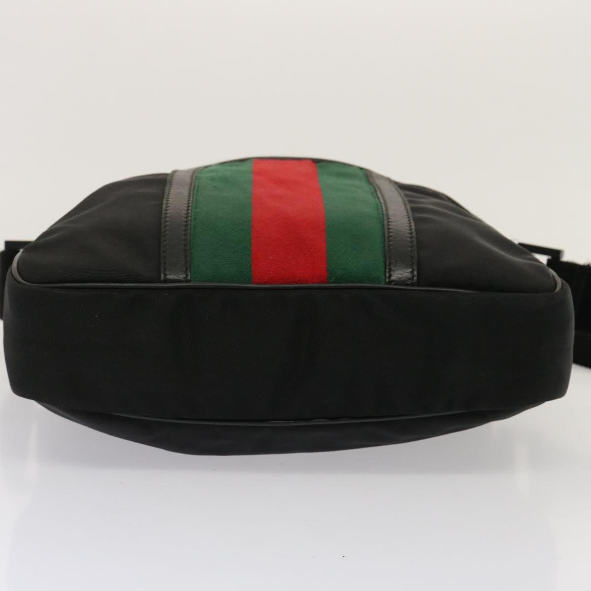 GUCCI Web Sherry Line Shoulder Bag Nylon Black Red Green 181061 Auth 73226