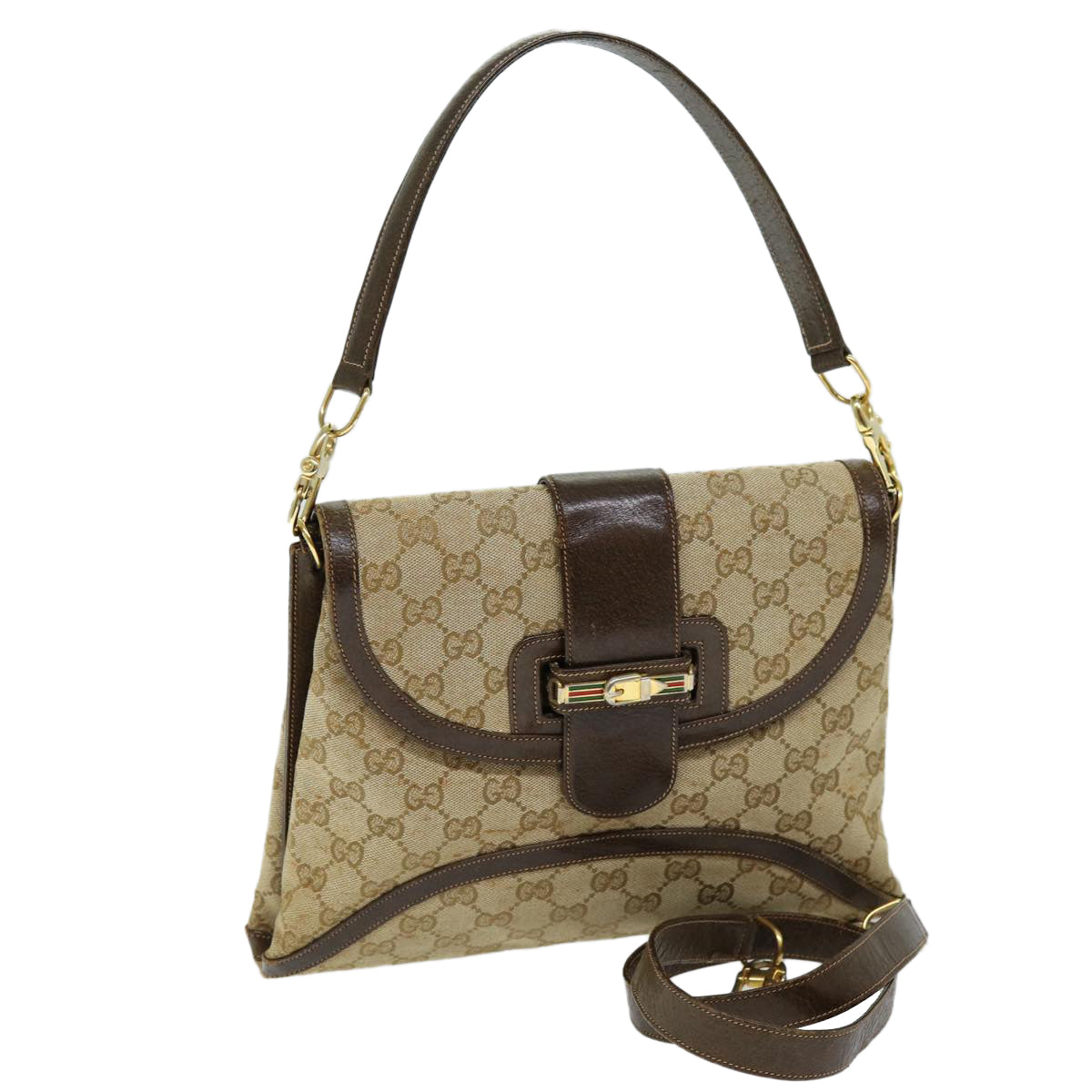 GUCCI GG Canvas Shoulder Bag 2way Beige Auth 73227