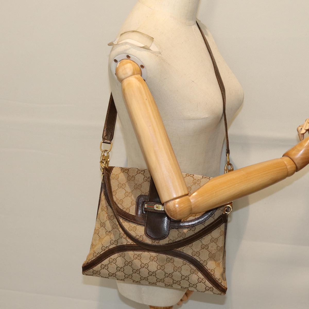 GUCCI GG Canvas Shoulder Bag 2way Beige Auth 73227