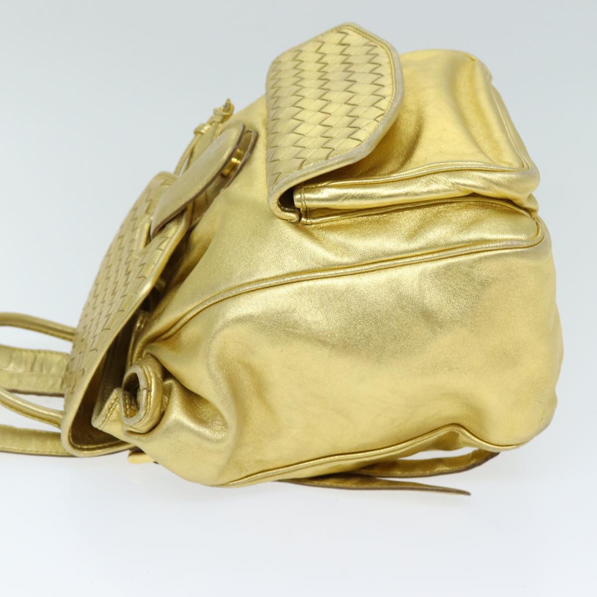 BOTTEGA VENETA INTRECCIATO Backpack Leather Gold Auth 73237