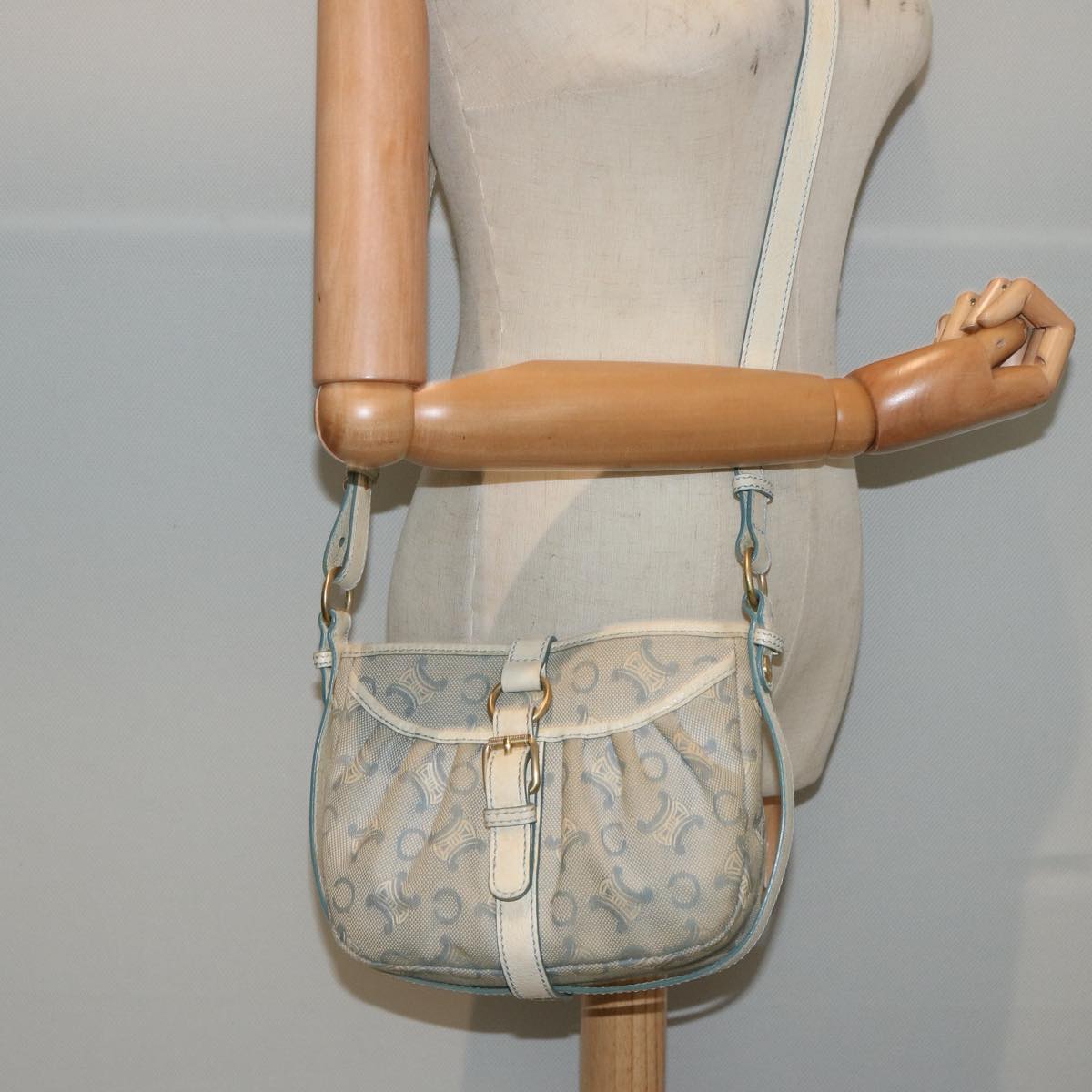 CELINE C Macadam Canvas Shoulder Bag Light Blue Auth 73243