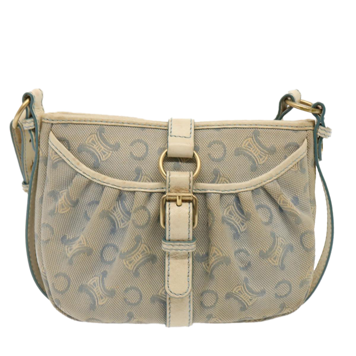 CELINE C Macadam Canvas Shoulder Bag Light Blue Auth 73243