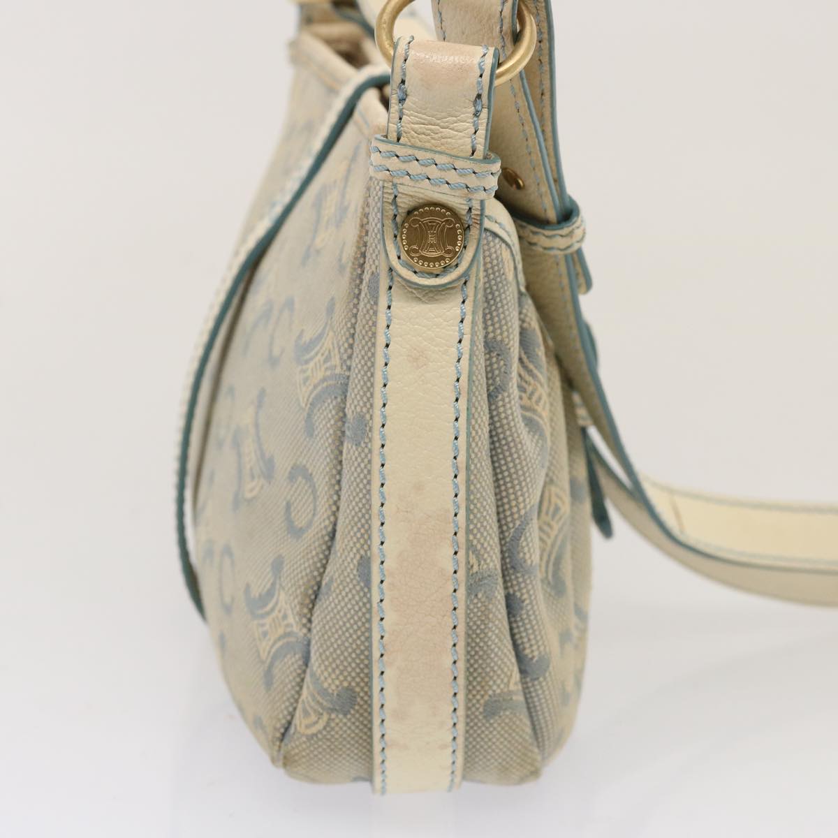 CELINE C Macadam Canvas Shoulder Bag Light Blue Auth 73243