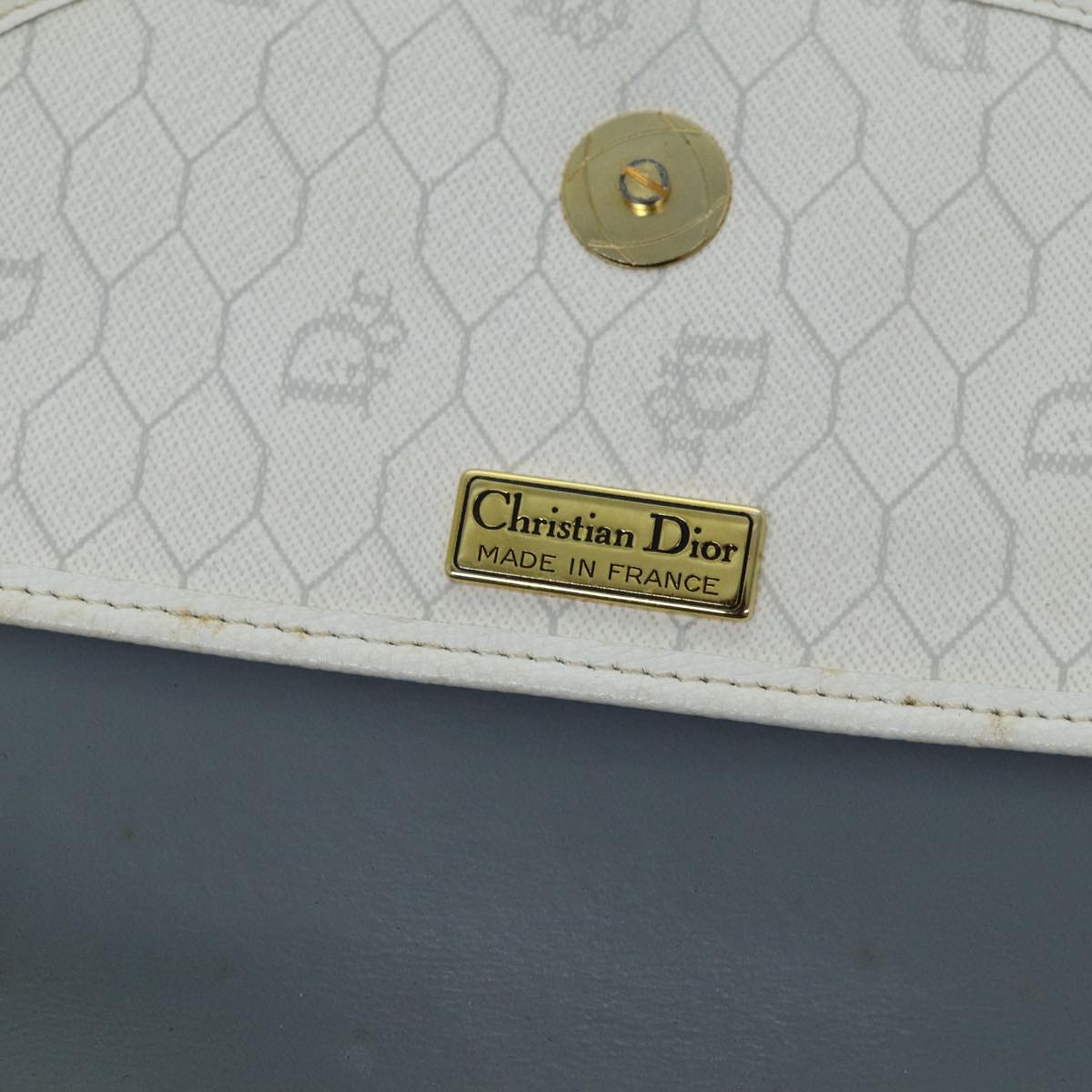 Christian Dior Honeycomb Canvas Shoulder Bag PVC Leather White Auth 73252