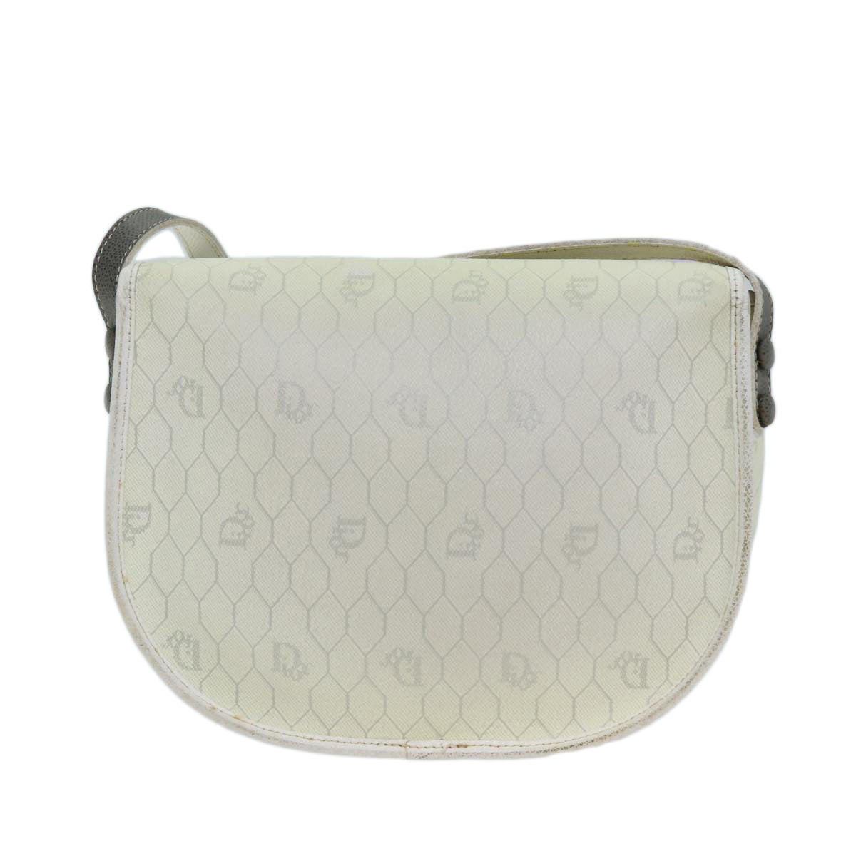 Christian Dior Honeycomb Canvas Shoulder Bag PVC Leather White Auth 73252