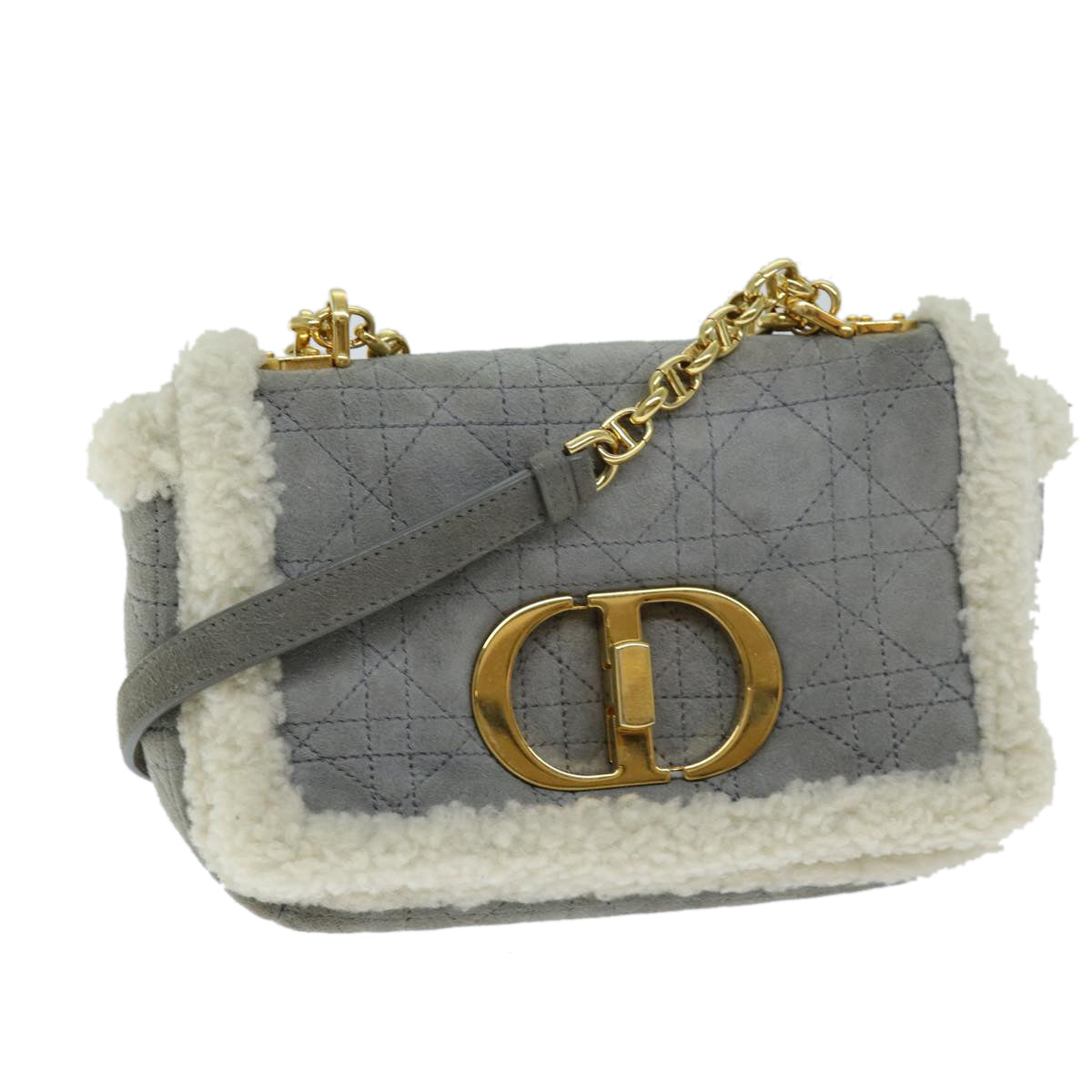 Christian Dior Canage Chain Shoulder Bag Suede Gray Auth 73253A