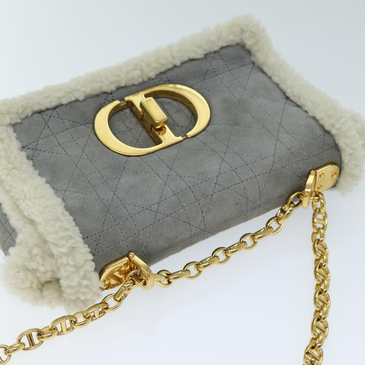 Christian Dior Canage Chain Shoulder Bag Suede Gray Auth 73253A