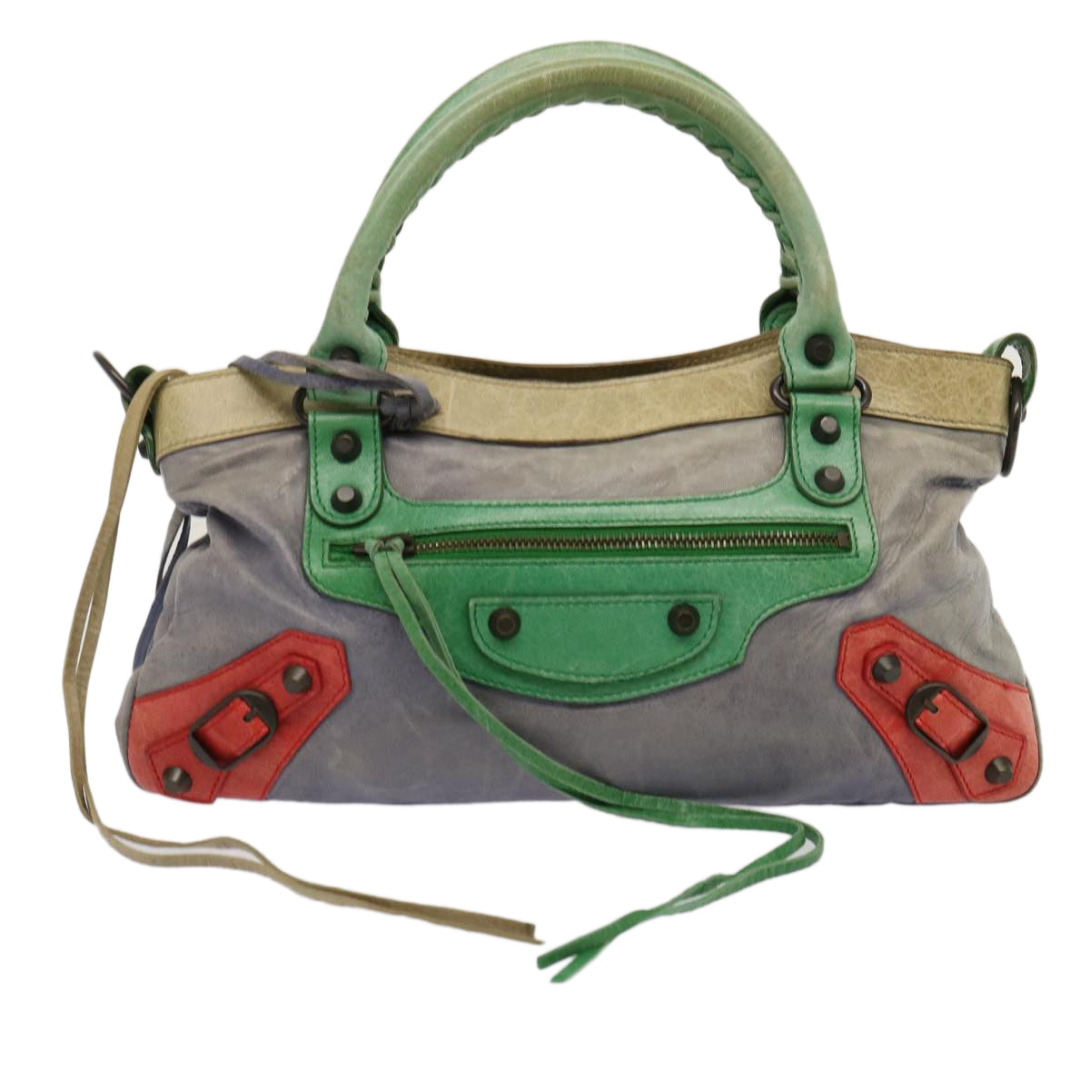 BALENCIAGA The First Hand Bag Leather 2way Purple Green 103208 Auth 73254