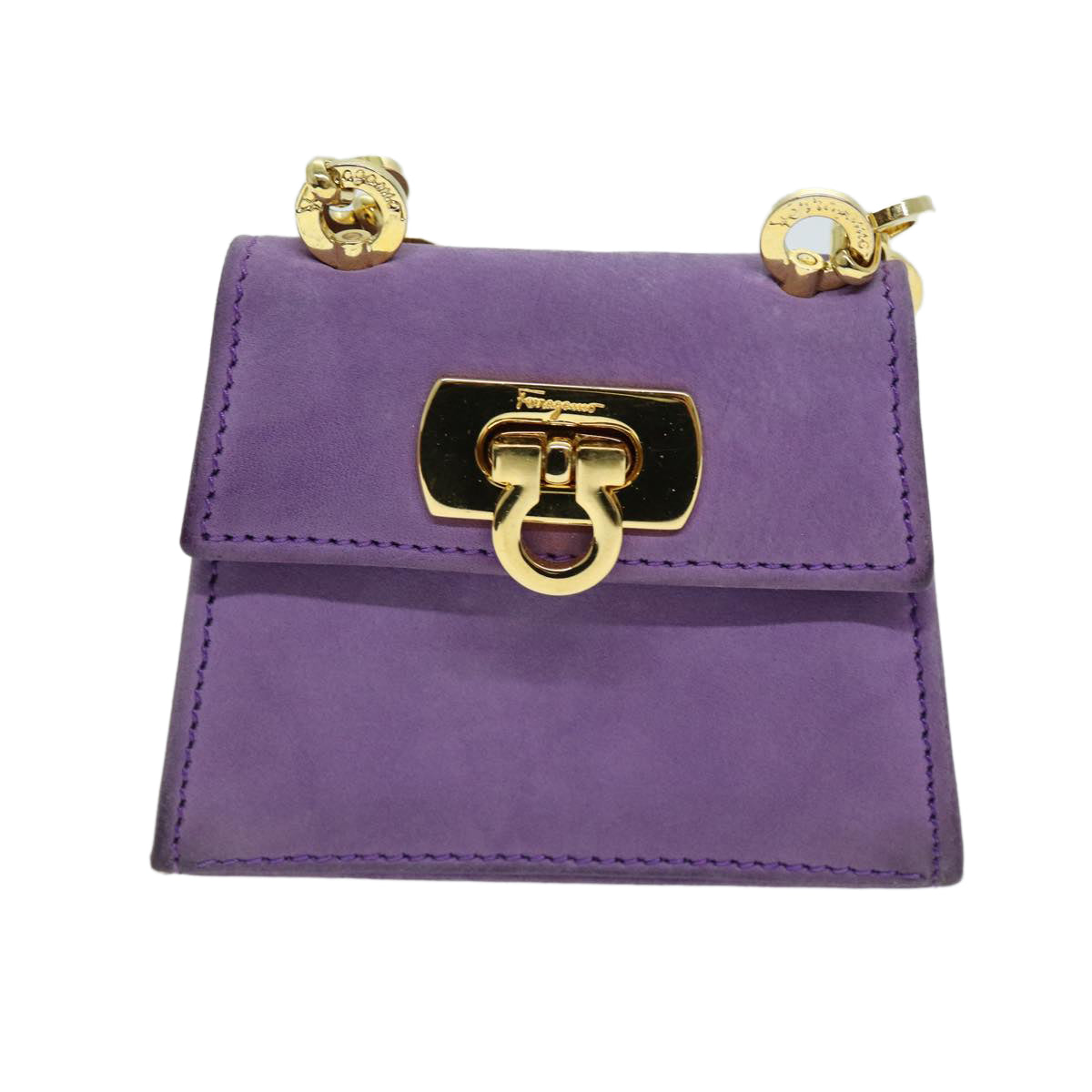 Salvatore Ferragamo Gancini Chain Shoulder Bag Suede Purple Auth 73284