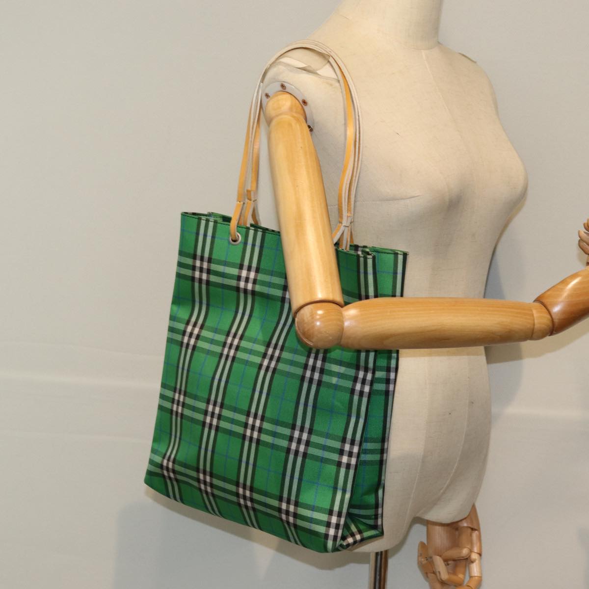 BURBERRY Nova Check Tote Bag Nylon Green Auth 73345