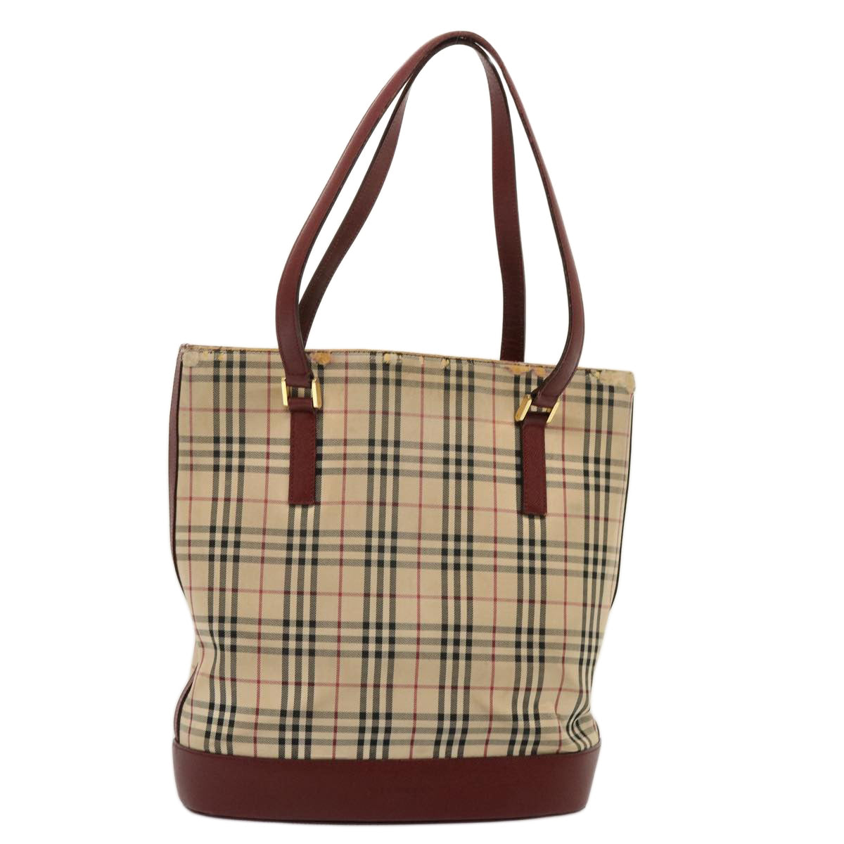 BURBERRY Nova Check Tote Bag Canvas Beige Auth 73346