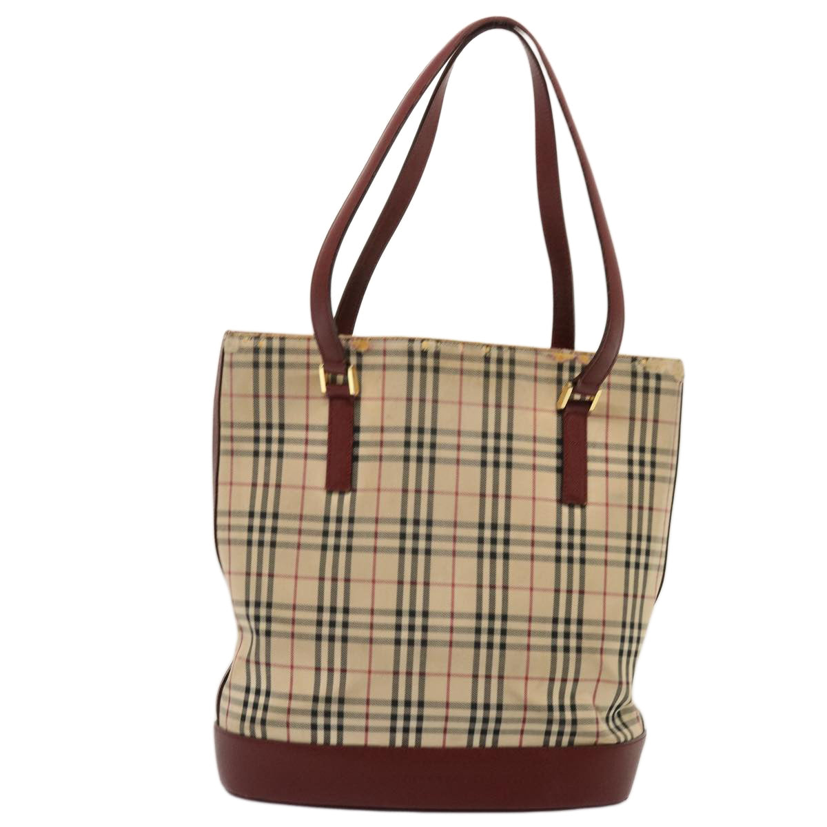 BURBERRY Nova Check Tote Bag Canvas Beige Auth 73346