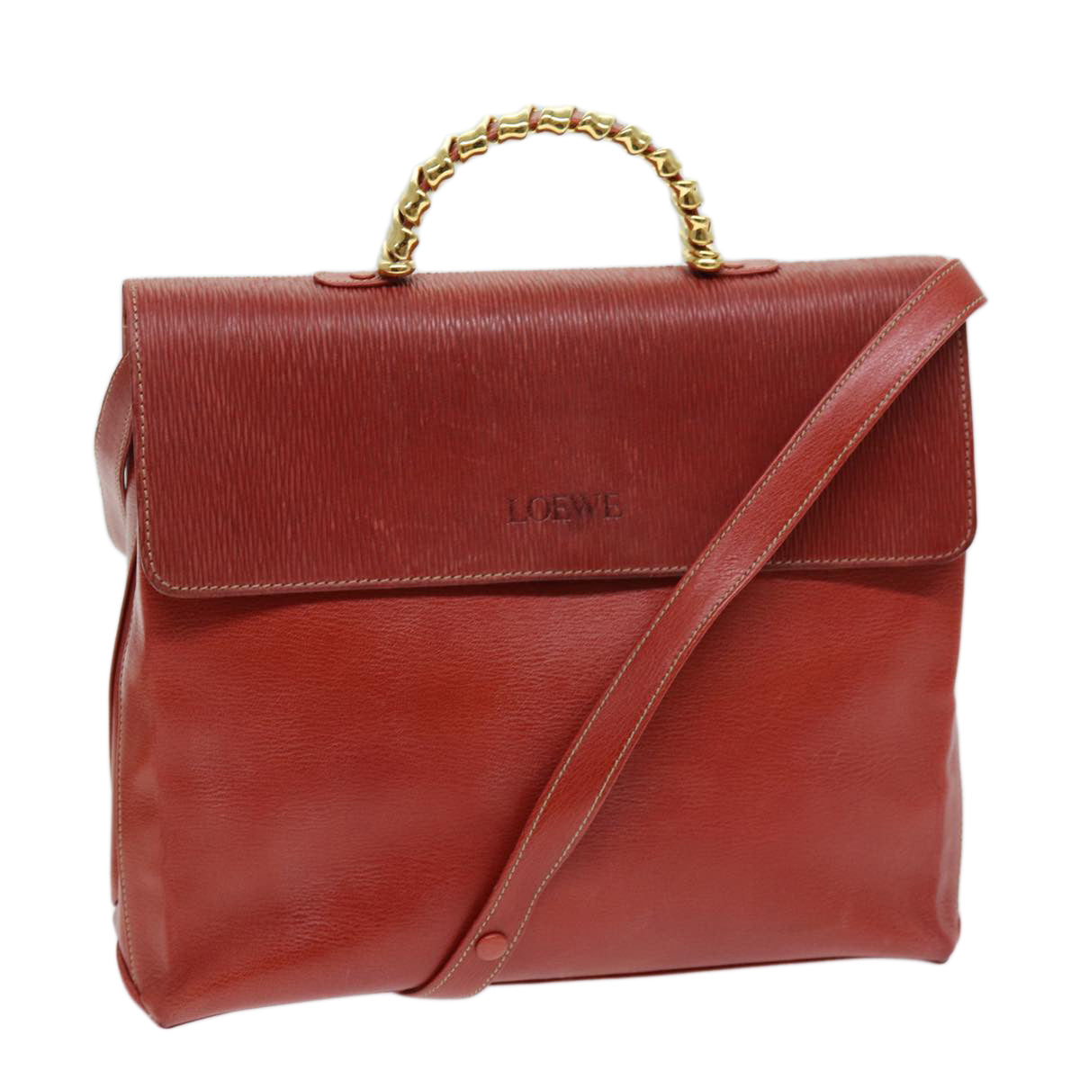 LOEWE Hand Bag Leather 2way Red Auth 73351