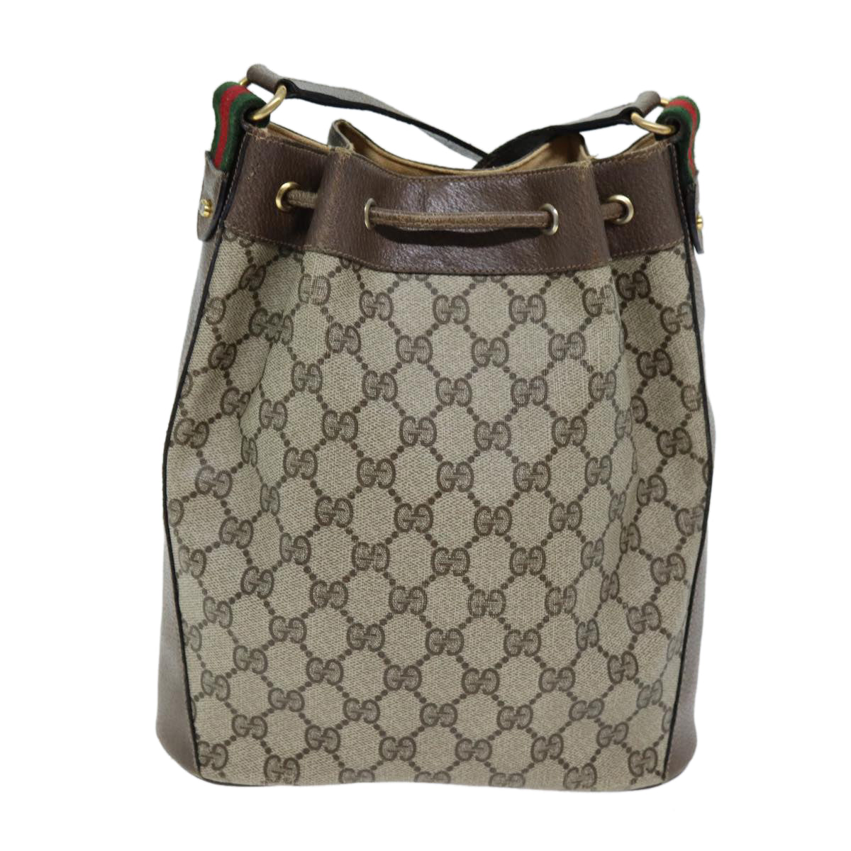 GUCCI GG Supreme Web Sherry Line Shoulder Bag PVC Beige 14 02 034 Auth 73361