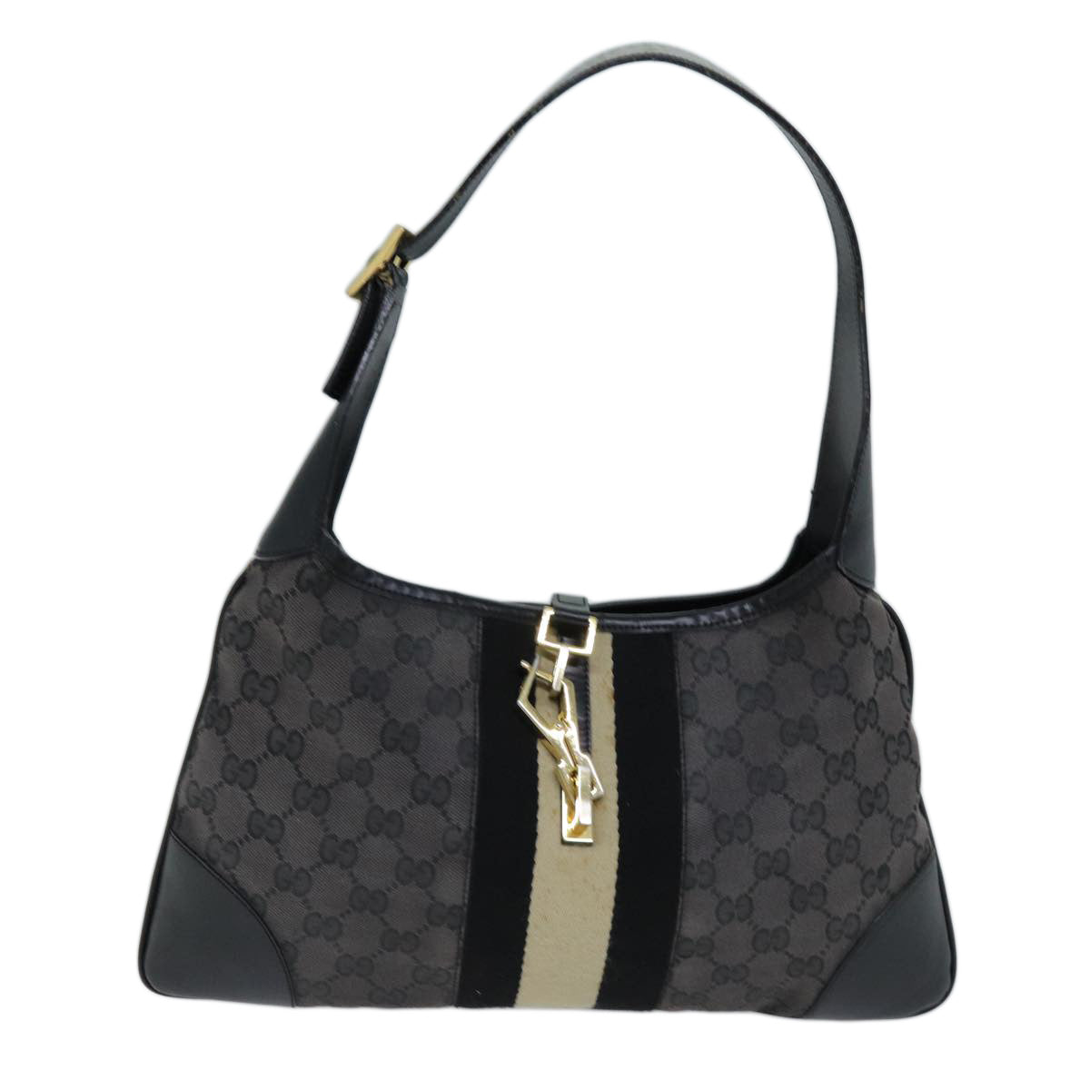 GUCCI GG Canvas Sherry Line Jackie Shoulder Bag Black White 001 4057 Auth 73366