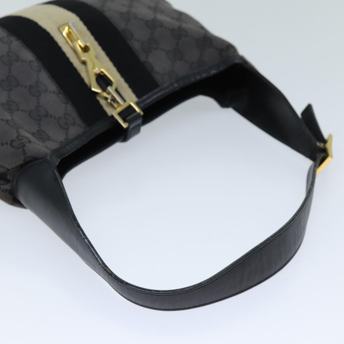 GUCCI GG Canvas Sherry Line Jackie Shoulder Bag Black White 001 4057 Auth 73366