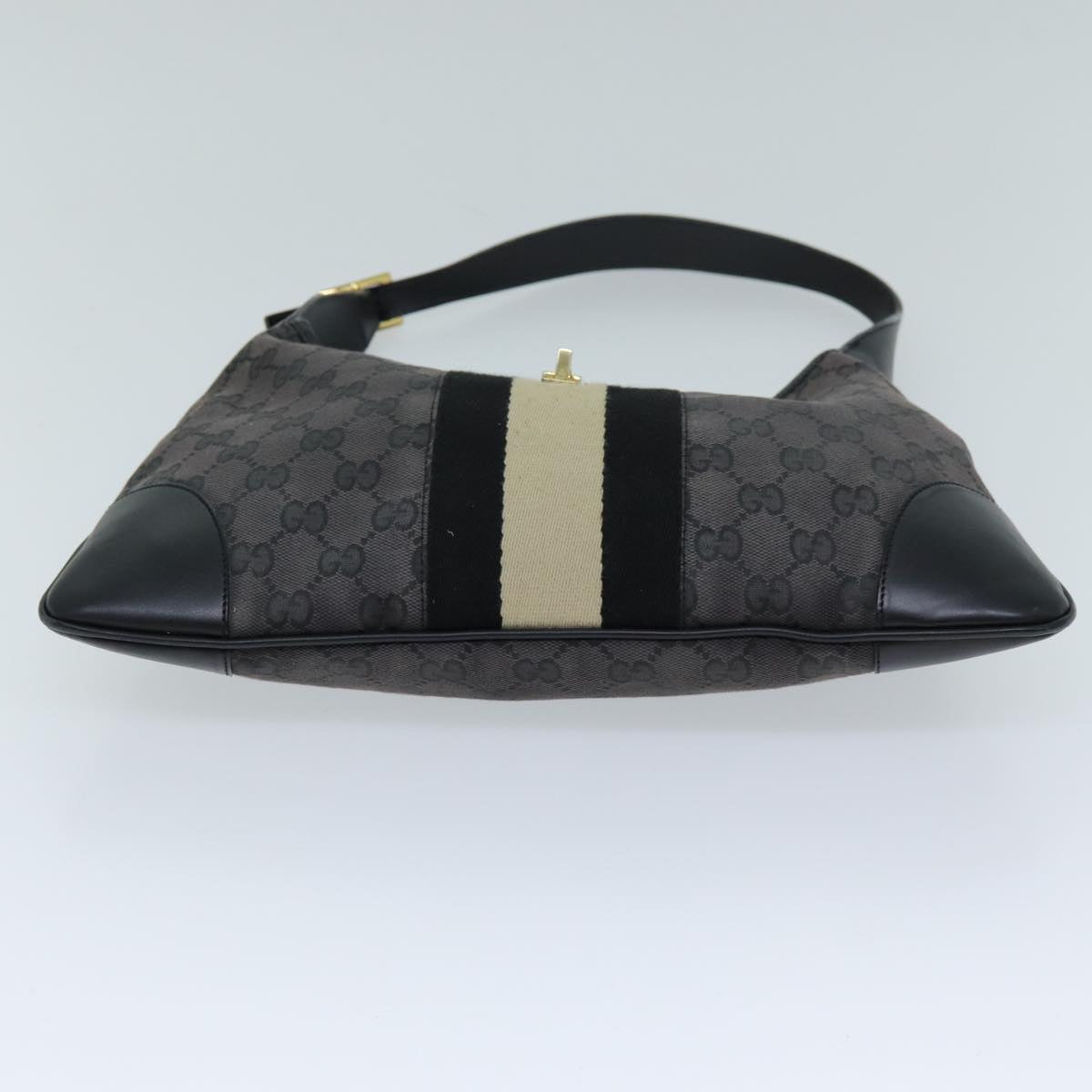 GUCCI GG Canvas Sherry Line Jackie Shoulder Bag Black White 001 4057 Auth 73366