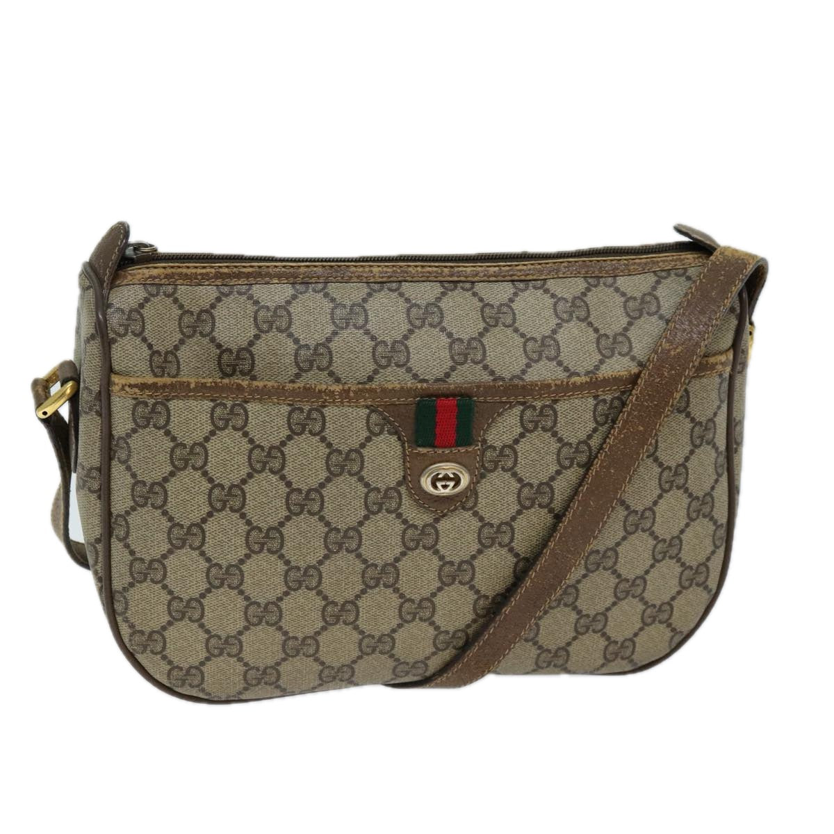 GUCCI GG Supreme Web Sherry Line Shoulder Bag PVC Beige 89 02 077 Auth 73369