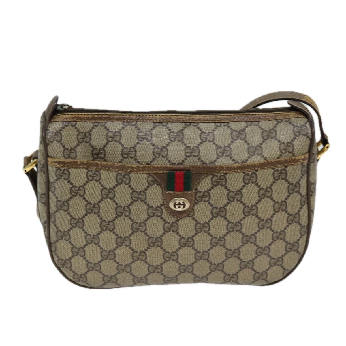 GUCCI GG Supreme Web Sherry Line Shoulder Bag PVC Beige 89 02 077 Auth 73369