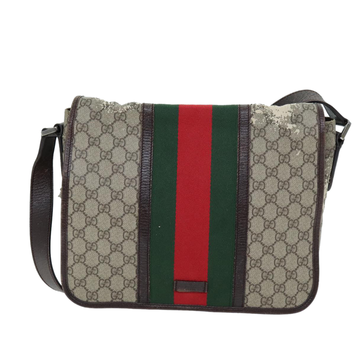 GUCCI GG Supreme Web Sherry Line Shoulder Bag PVC Beige Red 145844 Auth 73376