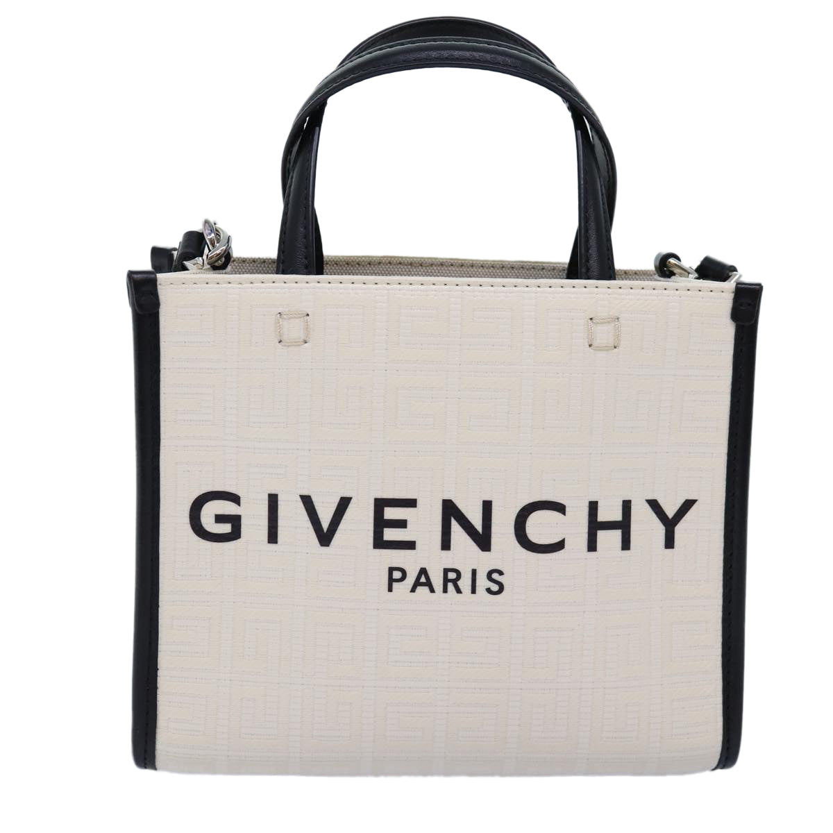 GIVENCHY Hand Bag Canvas 2way White Auth 73396A