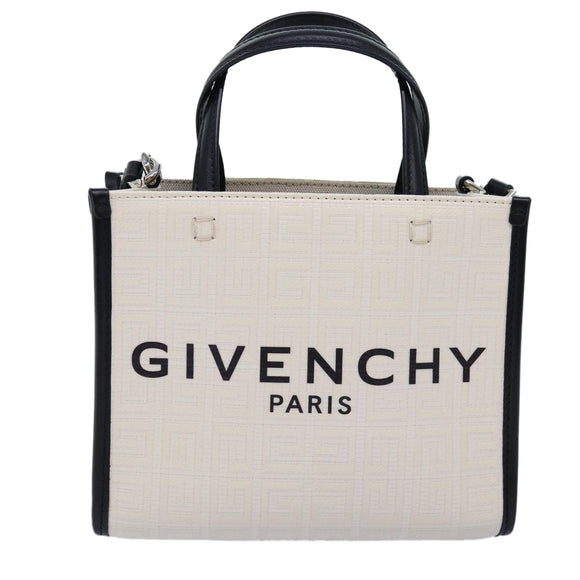 GIVENCHY Hand Bag Canvas 2way White Auth 73396V