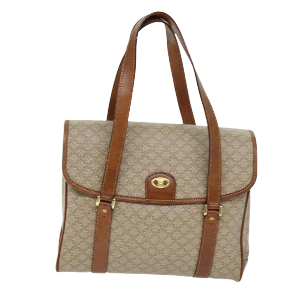 CELINE Macadam Canvas Shoulder Bag Beige Auth 73415