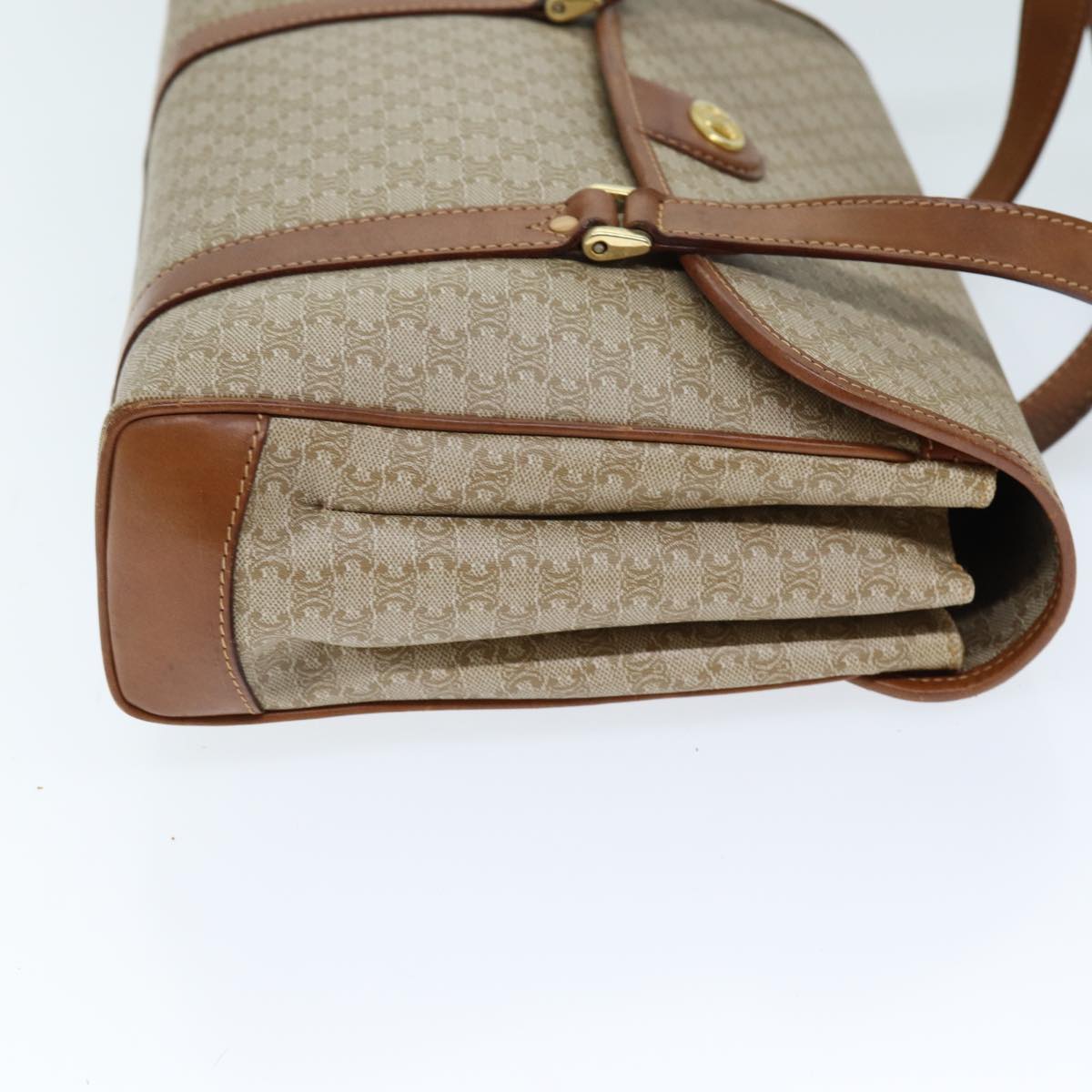 CELINE Macadam Canvas Shoulder Bag Beige Auth 73415