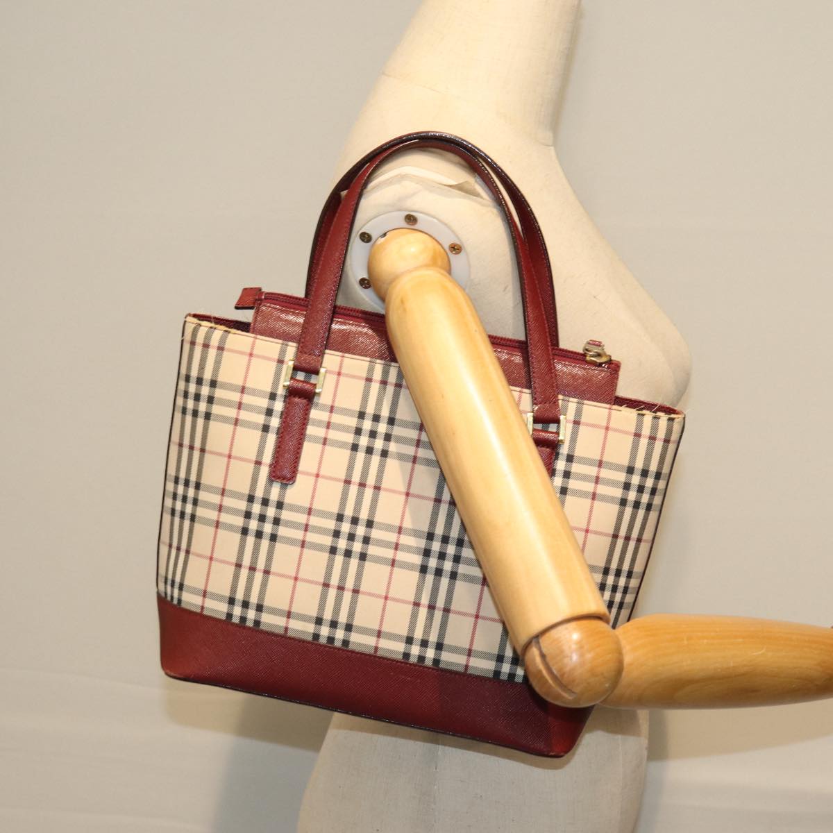 BURBERRY Nova Check Hand Bag Canvas Beige Auth 73429