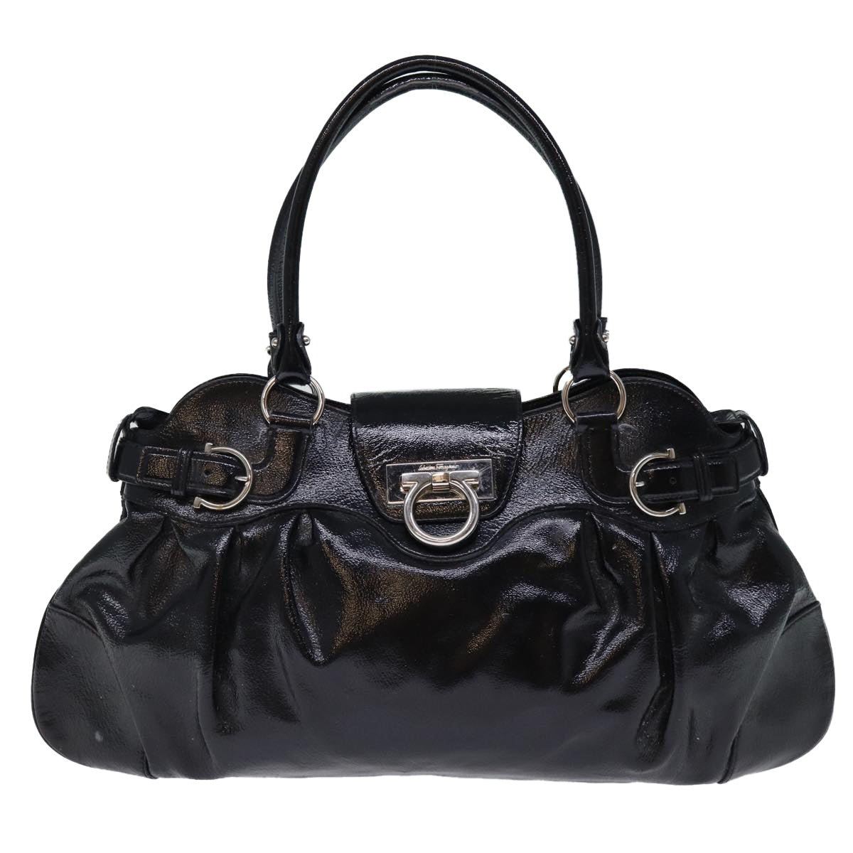 Salvatore Ferragamo Gancini Shoulder Bag patent Black Auth 73450 - 0