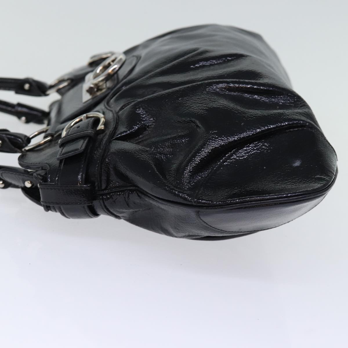 Salvatore Ferragamo Gancini Shoulder Bag patent Black Auth 73450