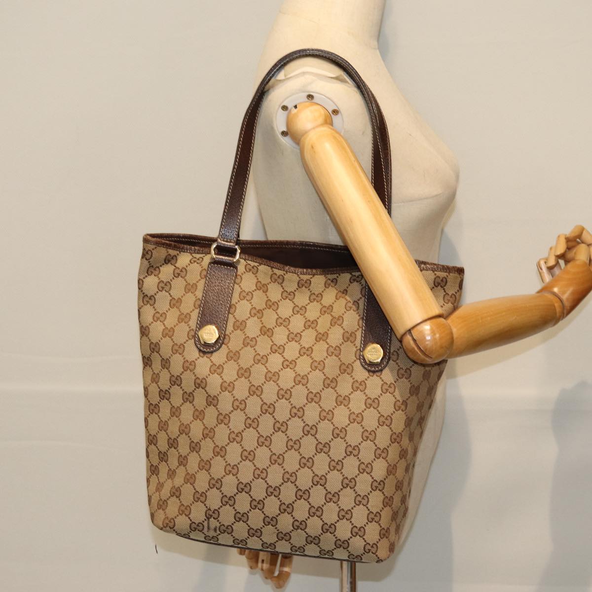 GUCCI GG Canvas Tote Bag Beige 153009 Auth 73451