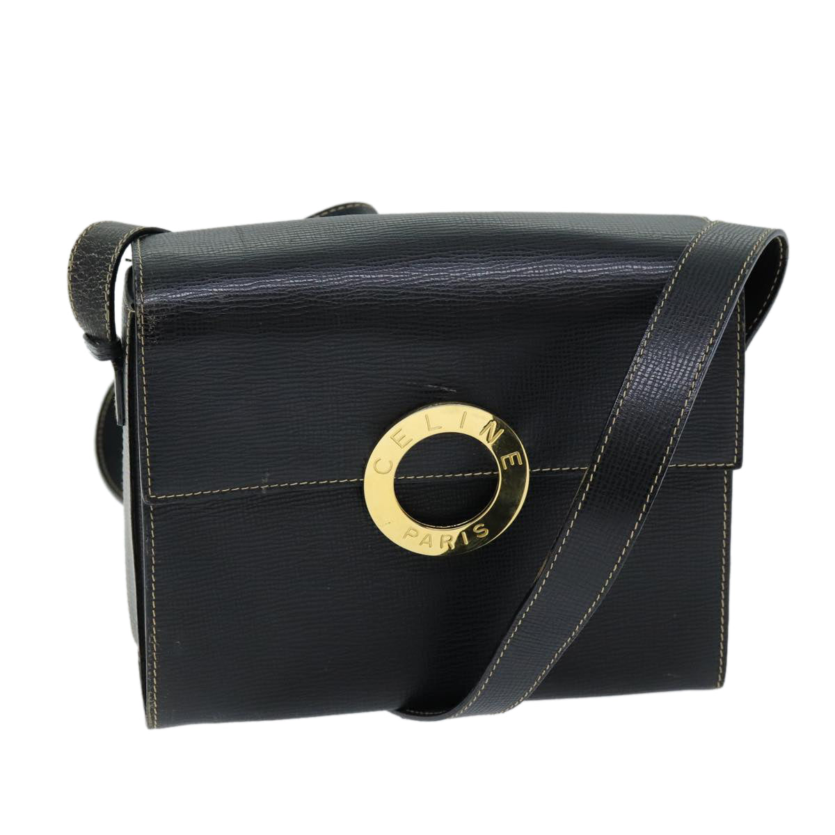 CELINE Shoulder Bag Leather Black Auth 73484