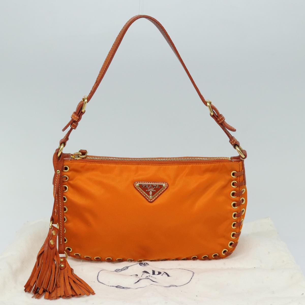 PRADA Accessory Pouch Nylon Orange Auth 73580