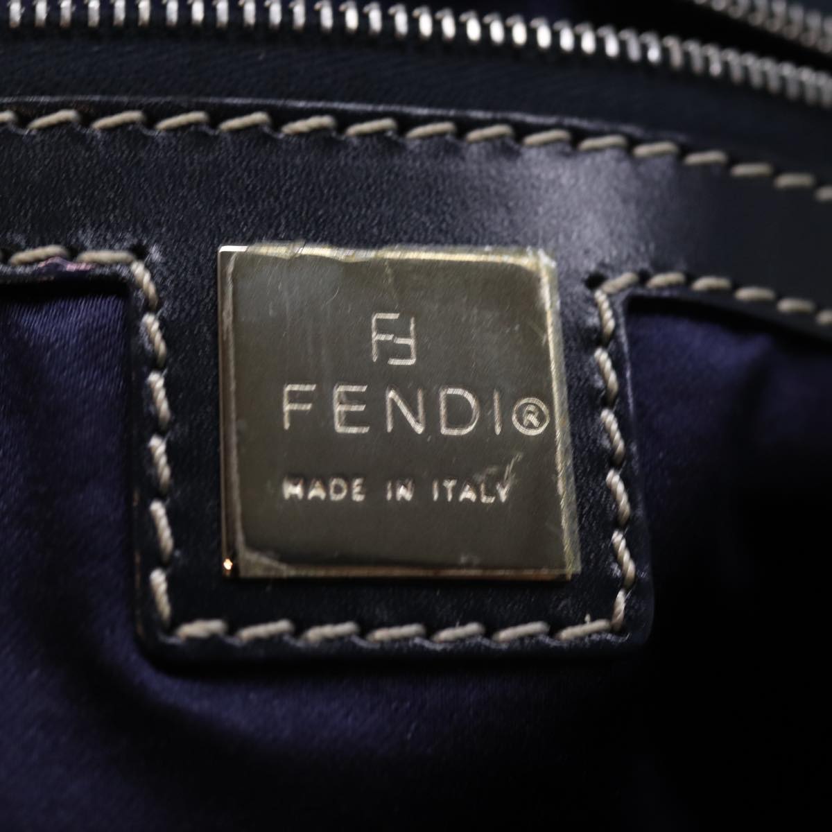 FENDI Zucchino Canvas Hand Bag Navy Auth 73581