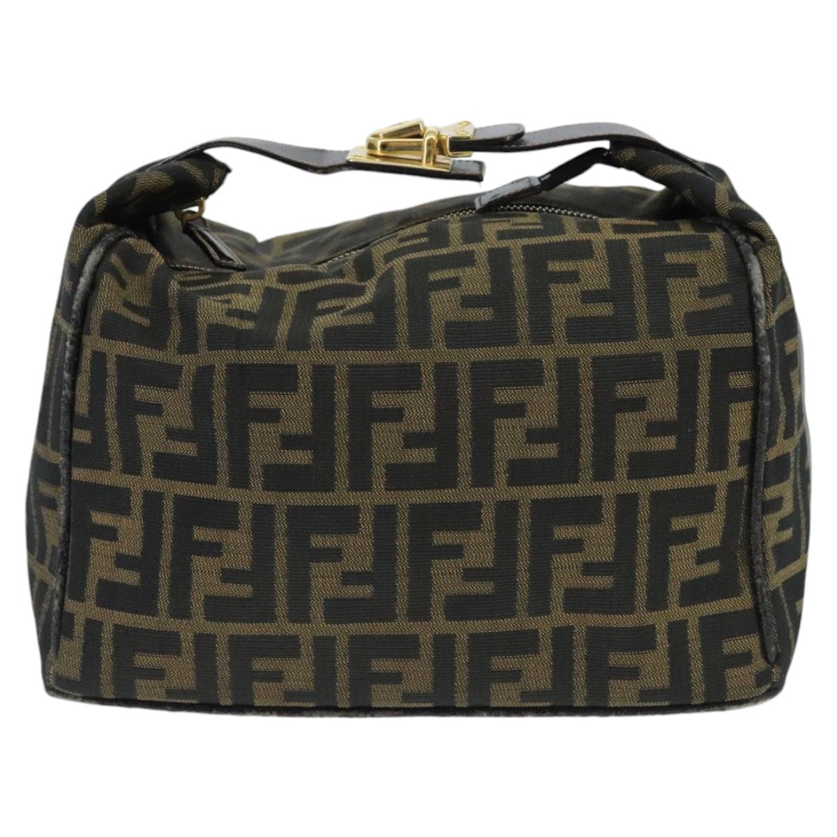 FENDI Zucca Canvas Hand Bag Brown Black Gold Auth 73582