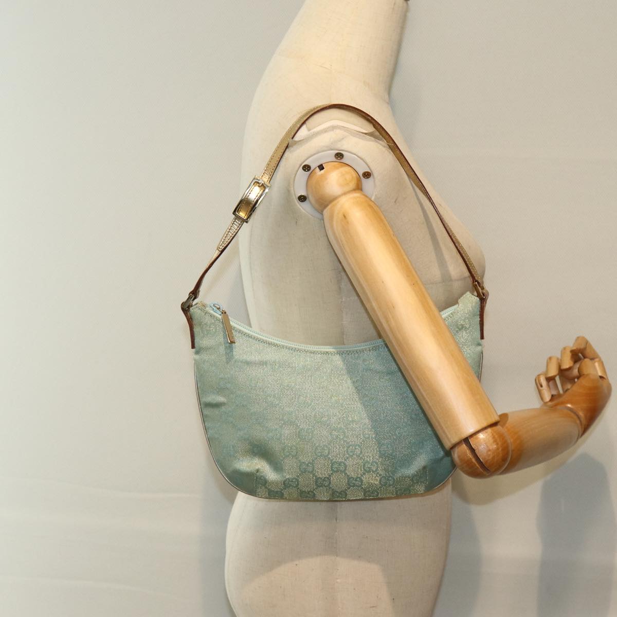 GUCCI GG Canvas Shoulder Bag Light Blue Auth 73592