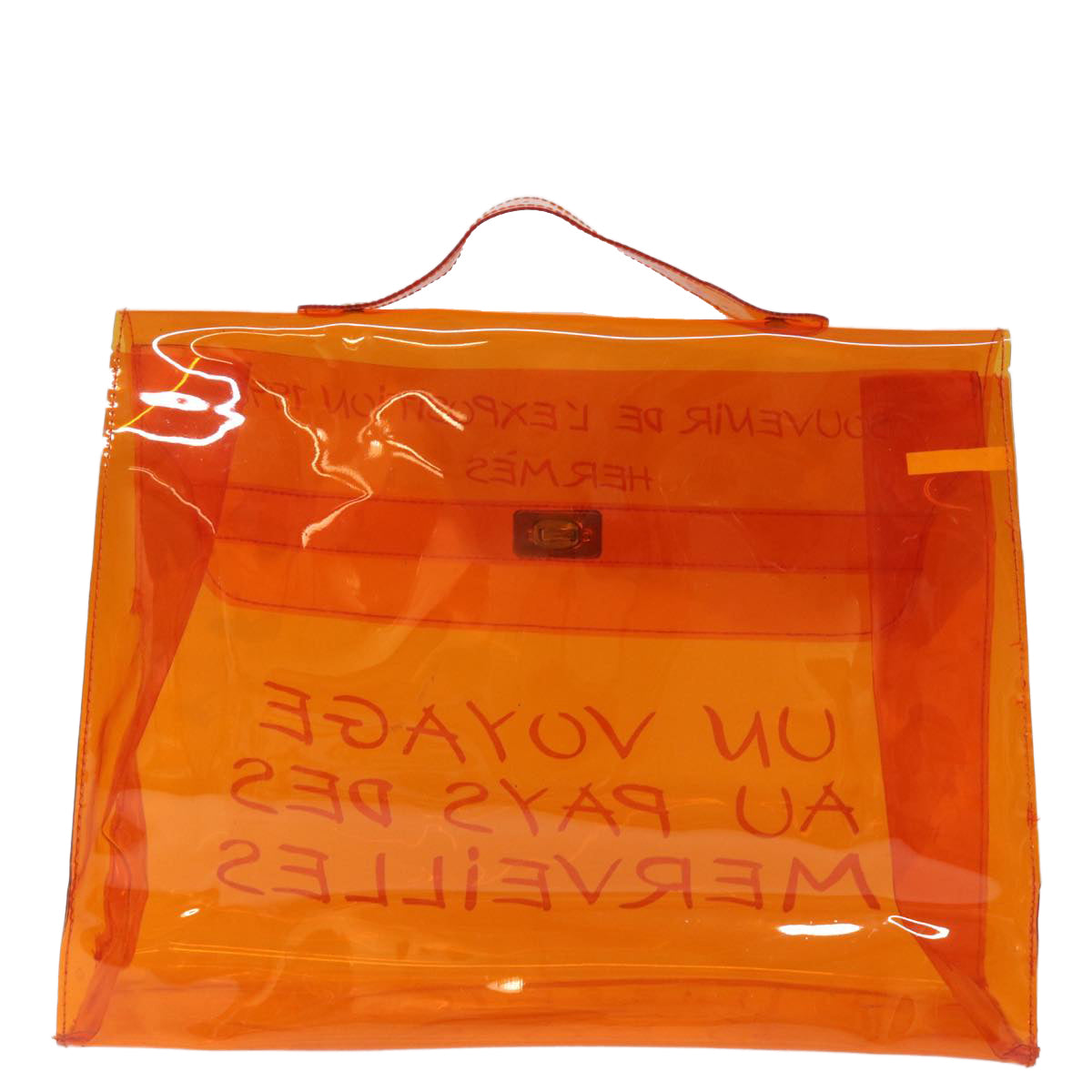 HERMES Vinyl Kelly Hand Bag Vinyl Orange Auth 73614 - 0