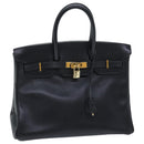 HERMES Birkin 35 Hand Bag Leather Black Gold Auth 73622-1
