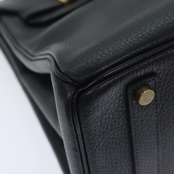 HERMES Birkin 35 Hand Bag Leather Black Gold Auth 73622
