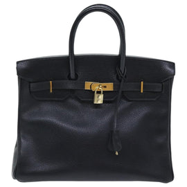 HERMES Birkin 35 Hand Bag Leather Black Gold Auth 73622 - 0