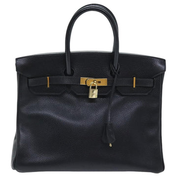 HERMES Birkin 35 Hand Bag Leather Black Gold Auth 73622 - 0