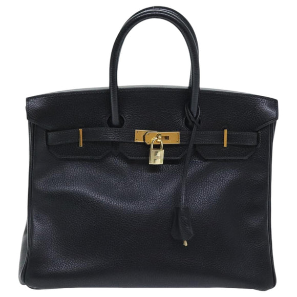 HERMES Birkin 35 Hand Bag Leather Black Gold Auth 73622