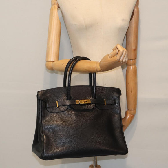 HERMES Birkin 35 Hand Bag Leather Black Gold Auth 73622