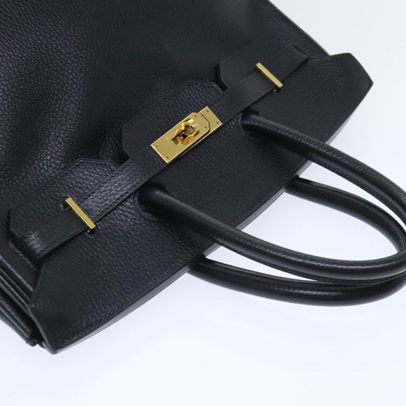 HERMES Birkin 35 Hand Bag Leather Black Gold Auth 73622