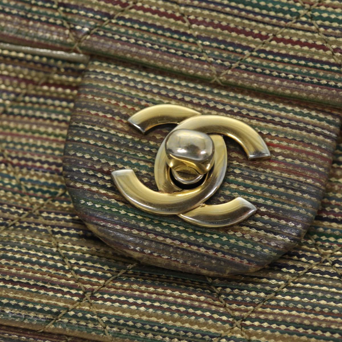CHANEL Matelasse Chain Shoulder Bag Coated Canvas Gold CC Auth 73654A