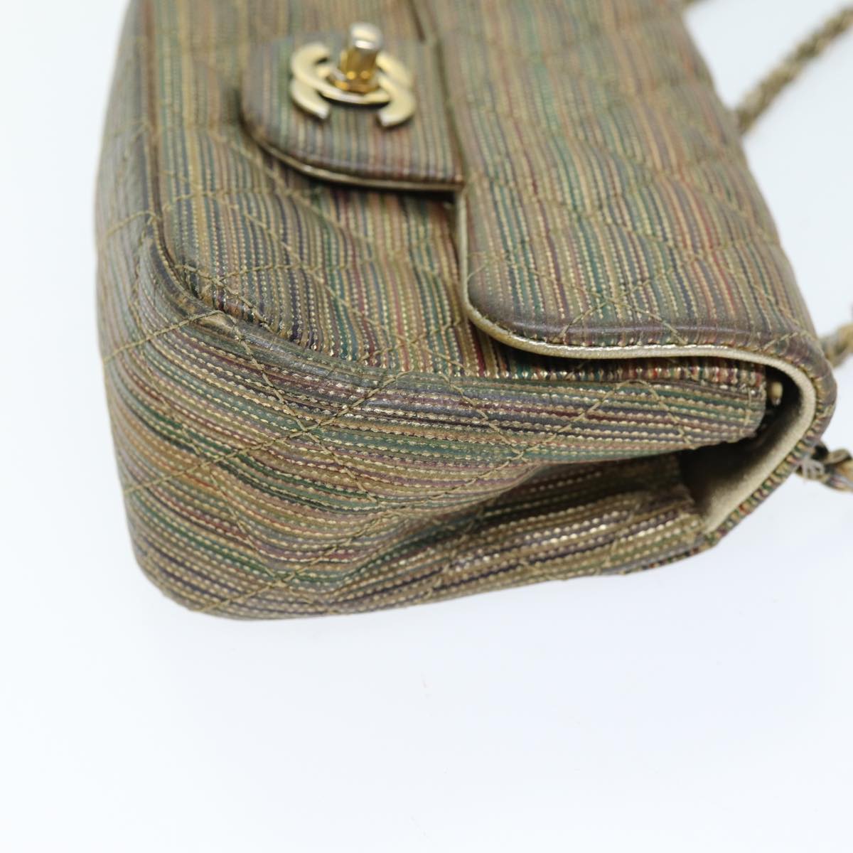 CHANEL Matelasse Chain Shoulder Bag Coated Canvas Gold CC Auth 73654A