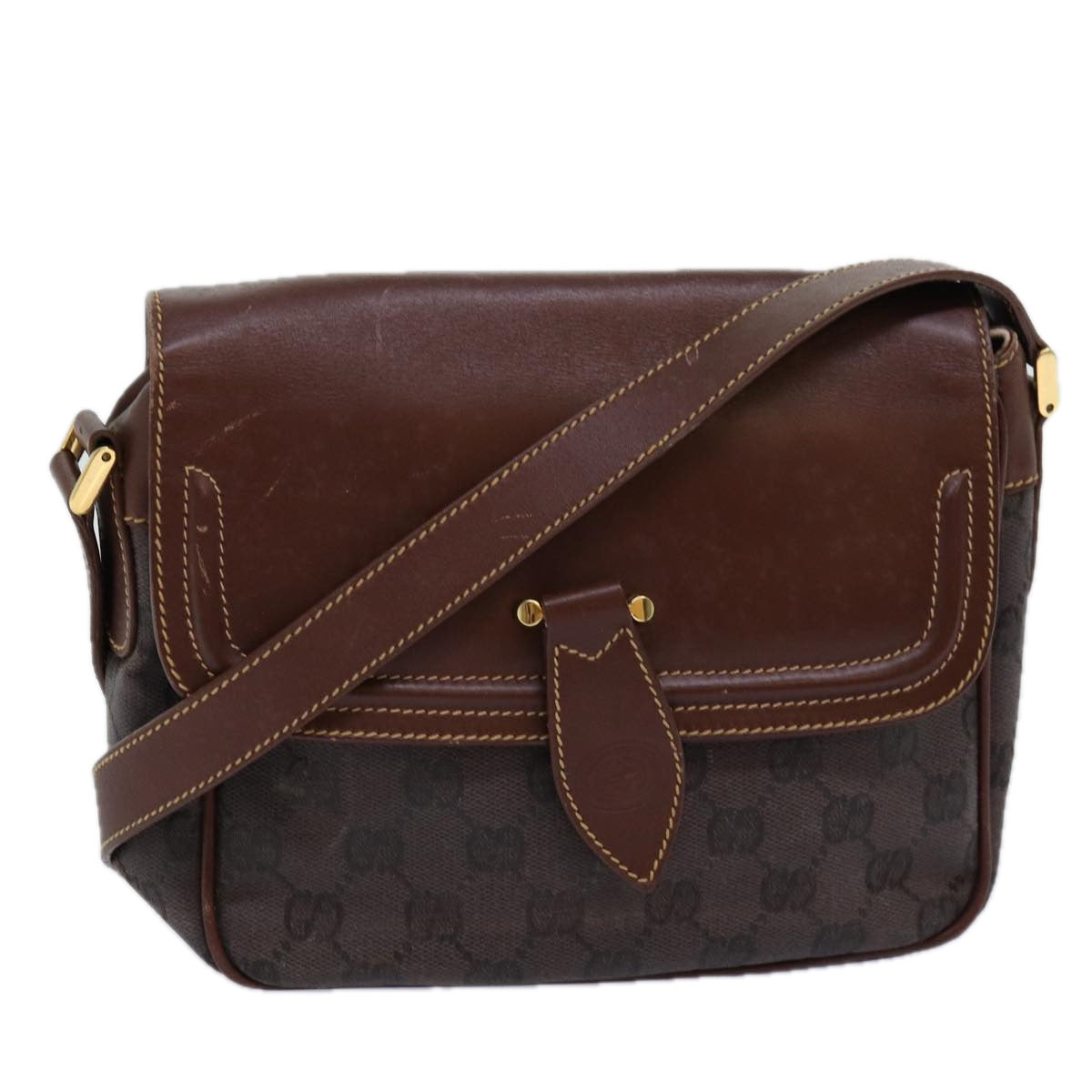 GUCCI GG Canvas Shoulder Bag Brown 007 256 0084 Auth 73658