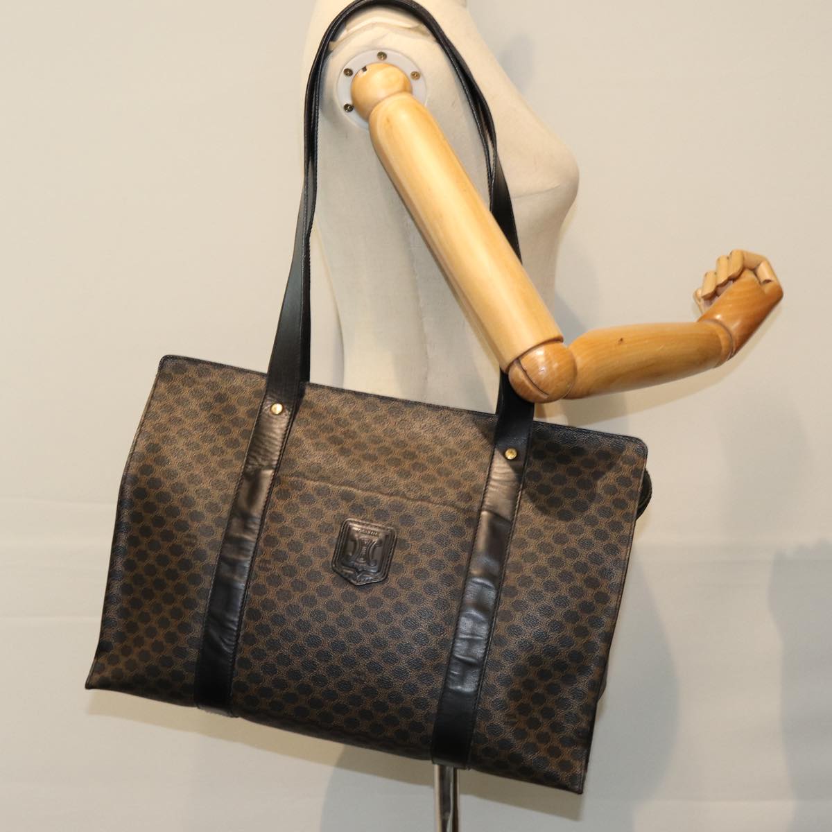 CELINE Macadam Canvas Tote Bag PVC Black Auth 73751