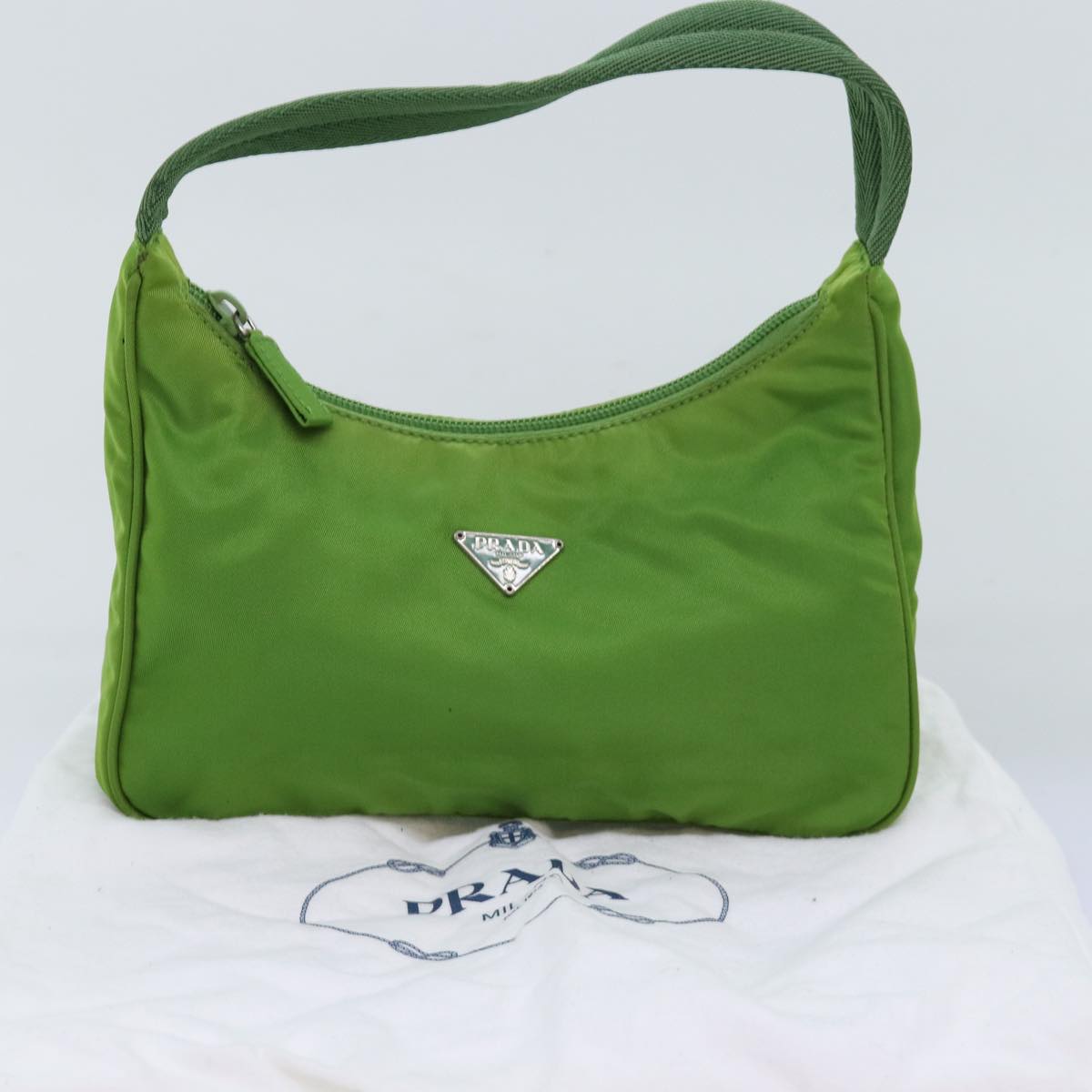 PRADA Hand Bag Nylon Green Auth 73870